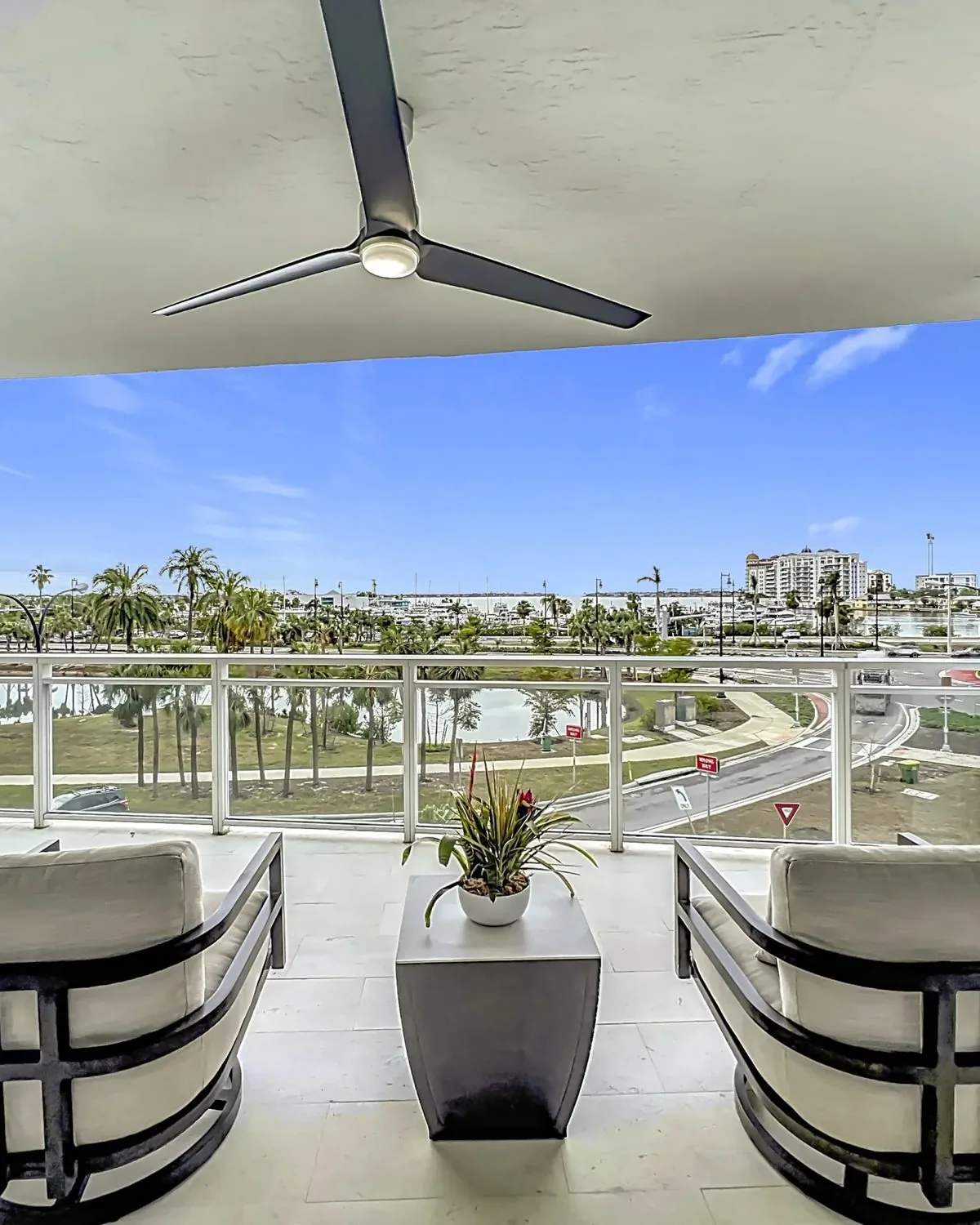 Balcony overlooking the Sarasota bayfront from the condo renovation