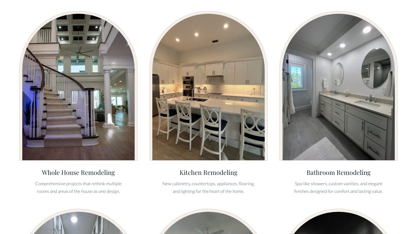 The services section of the new homepage