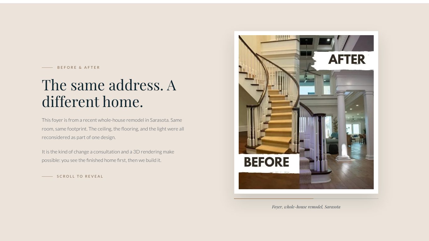 The before and after section of the new homepage